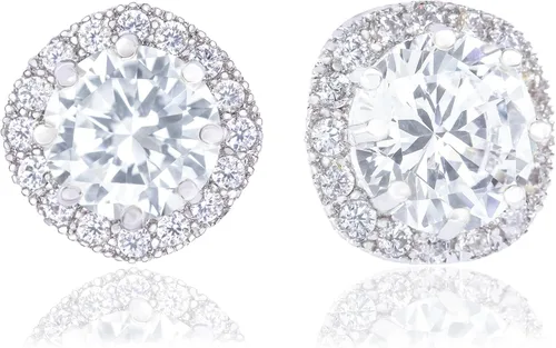 Miniatura 2 de Aretes bañados en oro blanco de 18K con forma de circonita cúbica (1.90quilates) por Orrous & Co.