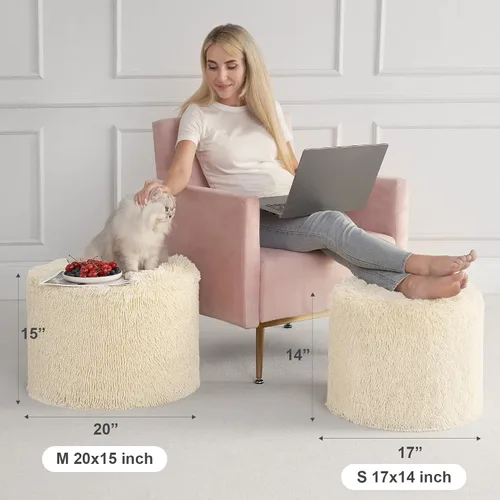 Miniatura 2 de Hansleep Puf otomano redondo de relleno de 17 x 14 pulgadas, reposapiés otomano de piel sintética relleno de espuma para silla con funda lavable