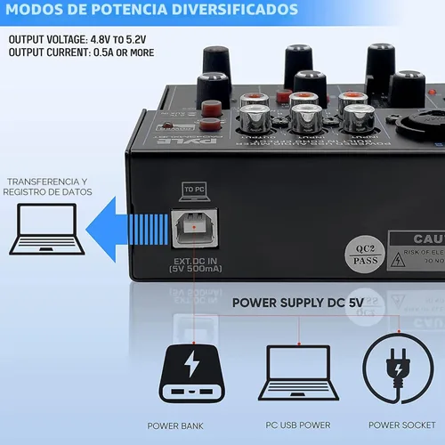 Miniatura 4 de Mezclador de audio inalámbrico profesional Pyle DJ - Mezclador de sonido con controlador Bluetooth de 4 canales, interfaz de audio USB, 2 entradas