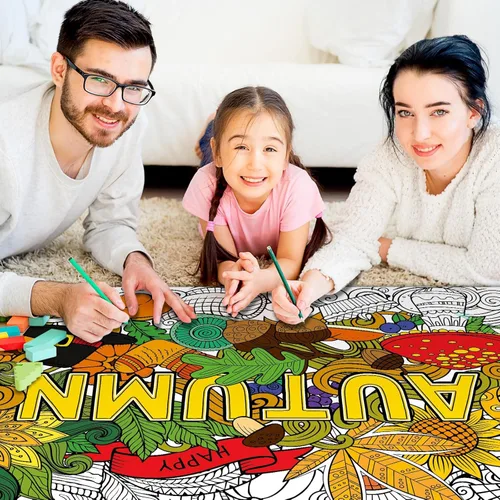 Miniatura 5 de ZOIIWA Póster de otoño para colorear con mandala, mantel gigante para colorear de otoño, hojas de girasol, calabazas, hojas de girasol, páginas