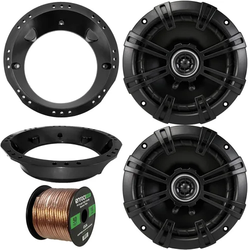Paquete de altavoces Harley 98-13: 2 altavoces coaxiales estéreo de automóvil Kicker de 6.5 pulgadas, 240 vatios, serie DS de 2 vías, anillos de