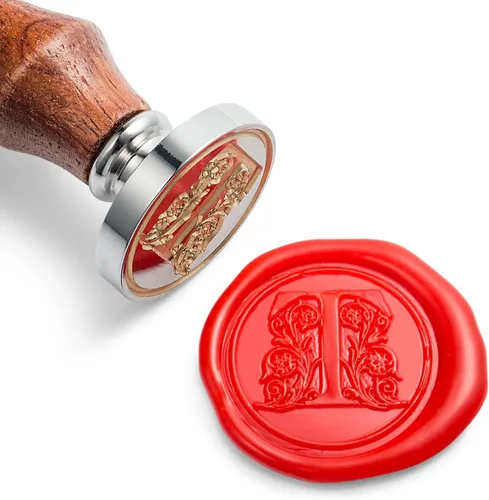 Miniatura 24 de Sello de cera Mceal, sello grande 1 1/5"(30mm) de diámetro, cabeza de latón plateado con mango de madera, serie de letras A a Z de estilo regio