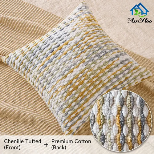 Miniatura 4 de AmHoo Juego de 2 fundas de almohada decorativas de chenilla estilo bohemio, funda de almohada con borlas para sofá, cama, dormitorio, sala de estar