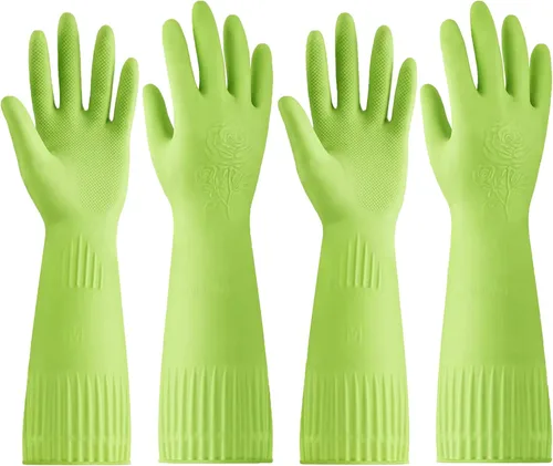 Disfore Guantes de goma para lavar platos para limpieza de cocina, 2 pares de guantes largos de limpieza doméstica para lavar platos Medium 2 pares