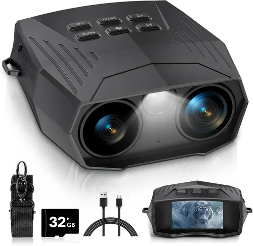 Gafas de visión nocturna, prismáticos de visión nocturna para adultos, prismáticos infrarrojos recargables de 5000 mAh con pantalla grande de 3
