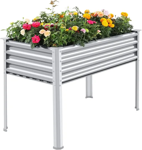 Miniatura 12 de Land Guard Cama de jardín elevada de metal ovalada galvanizada con patas para verduras (beige)