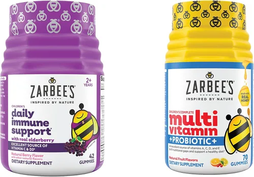 Zarbee's Apoyo inmunológico diario para niños y multivitamínico para niños + paquete múltiple de probióticos, gomitas de apoyo inmunológico con