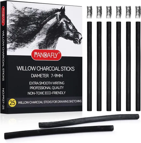 Miniatura 11 de PANDAFLY Palitos de carbón de sauce, suave, carbón de vid negro para artistas, principiantes, estudiantes, ideal para bocetos, dibujos, sombreado
