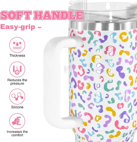 Miniatura 3 de Sweet Grain - Vaso de 40 onzas con asa y pajita, mantiene las bebidas frías hasta 24 horas, vaso aislado al vacío de acero inoxidable con diseño