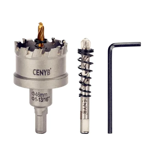 Miniatura 56 de 10 piezas (16-54 mm) Kit de sierra perforadora de carburo TCT para metales duros. Incluye 2 brocas de titanio, 1 broca piloto escalonada y 2 llaves