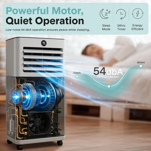 Miniatura 6 de SereneLife Aire acondicionado portátil de 8000 BTU, pequeña unidad de CA con deshumidificador y ventilador, mini unidad de CA con cobertura de 350