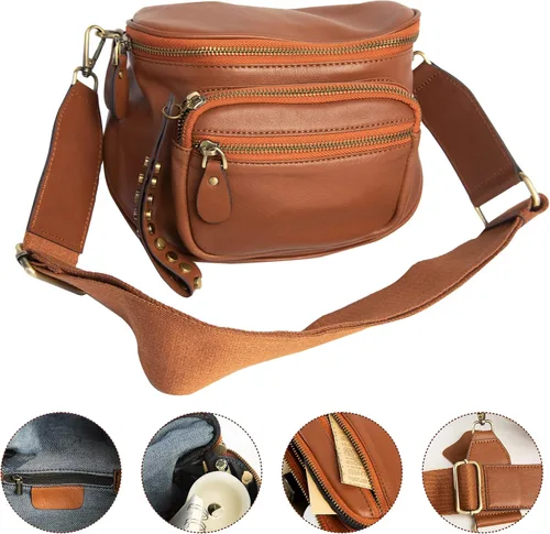 Miniatura 5 de AZXCG Cangurera de cuero, bolsa cruzada para mujer, bolsa de cintura de piel de vacuno, bolsa para cinturón con correa ajustable, bolsa de cadera