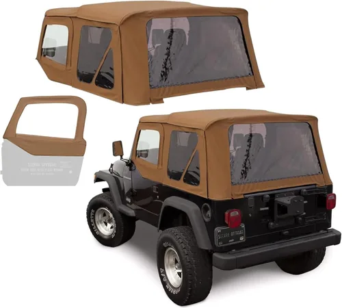 Miniatura 15 de Revestimiento superior estilo de fábrica Sierra Offroad para Jeep Wrangler TJ (1997-2002), funda blanda con vidrios polarizados, sin puertas Negro