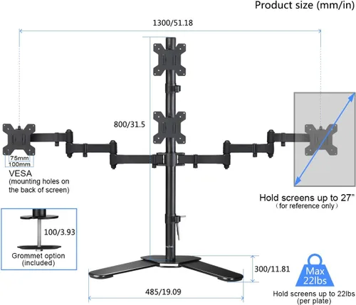Miniatura 2 de Suptek Soporte para monitor LED LCD cuádruple, soporte independiente extra alto de 31.5" de poste, resistente, totalmente ajustable, para 4 (3+1)