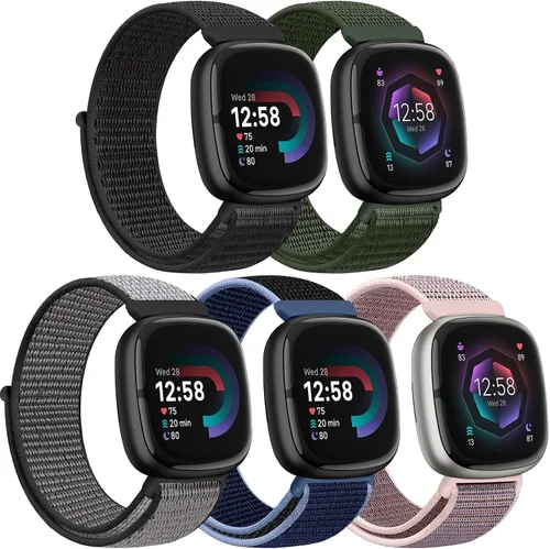 Miniatura 15 de Correas de nailon compatibles con Fitbit Versa 4/Sense 2/Versa 3/Fitbit Sense, correa de repuesto ajustable deportiva suave transpirable