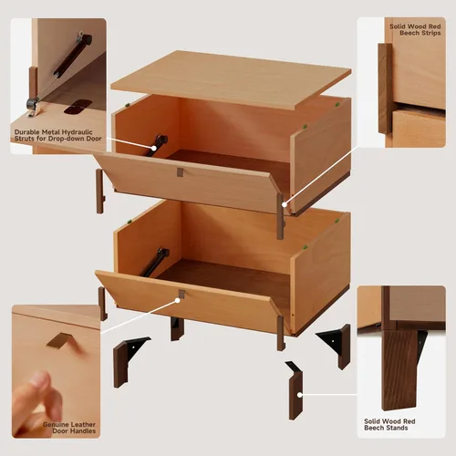 Miniatura 7 de Mesita de noche de 23 pulgadas, mesa de noche de fácil montaje con 2 cajones de almacenamiento, mesa auxiliar de madera estilo mediados de siglo
