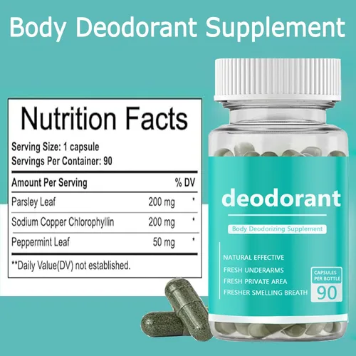 Miniatura 5 de Suplemento desodorizante corporal, desodorante interno cápsulas de clorofila para hombres y mujeres, suplemento desodorizante de cuerpo completo
