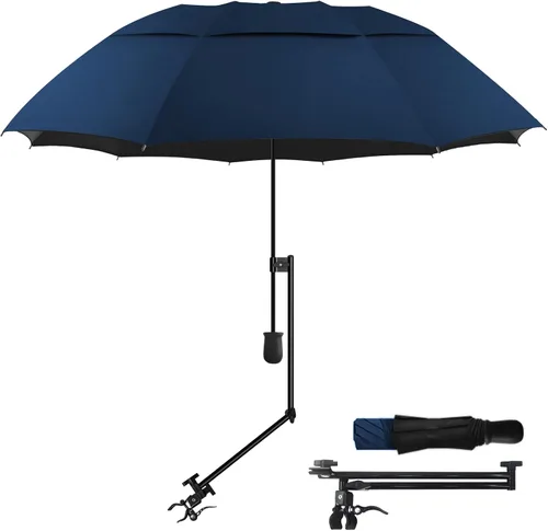 HOBVO UPF 50+ Paraguas de golf con abrazadera universal ajustable, paraguas portátiles para la lluvia, apertura y cierre manual, para silla de