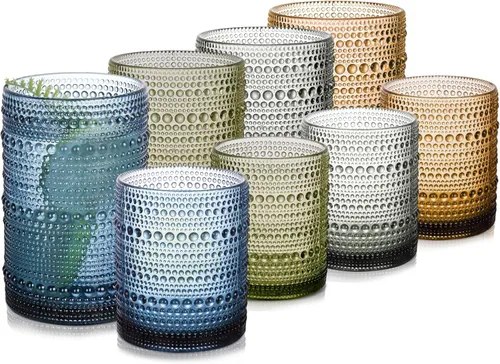 Miniatura 9 de Juego de 8 vasos para beber ámbar Hobnail de 15 onzas y vasos de cóctel de 12 onzas, vasos de cocina para cóctel, café helado, cerveza, té helado