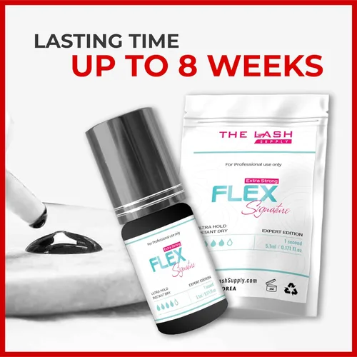 Miniatura 6 de THE LASH SUPPLY Pegamento de extensión de pestañas Flex Strong Hold de 0.17 onzas, suministros de extensión de pestañas, viscosidad media, retención