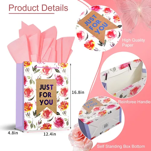 Miniatura 4 de Colodeol 4 Piezas Bolsas de Regalo del Día de San Valentín de 16.8" con Papel de Seda, Bolsa Extra Grande del Día de San Valentín con Asas Bolsas