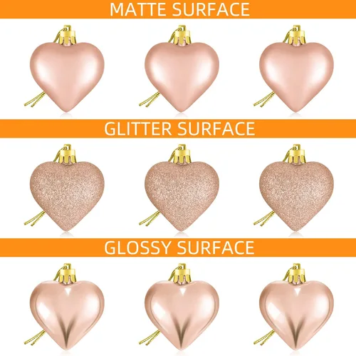 Miniatura 12 de Adornos de corazón para el día de San Valentín: 3 adornos con forma de corazón para árbol de Navidad y para colgar como decoración en el día de San