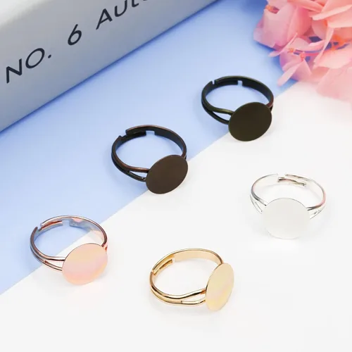Miniatura 7 de SUMERSHA 50 piezas de anillos en blanco ajustables planos de 0.472 in de base de joyería en blanco componentes para hacer manualidades de bricolaje