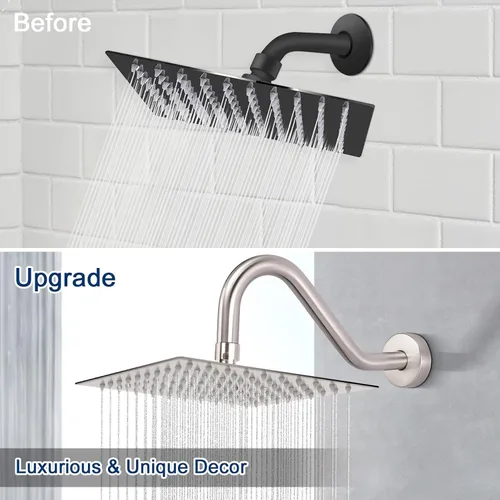 Miniatura 5 de NearMoon Brazo de extensión de ducha en forma de J, extensor de altura de cabezal de ducha de acero inoxidable con brida, diseño de tubo elevador