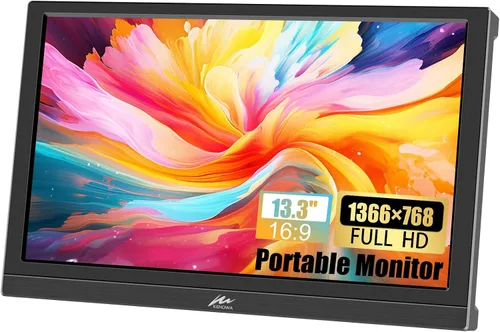 Kenowa Monitor portátil de 13.3 pulgadas HD 1366x768P Pantalla LED Pequeño Monitor HDMI Altavoz incorporado y soporte ajustable Puerto HDMI VGA,