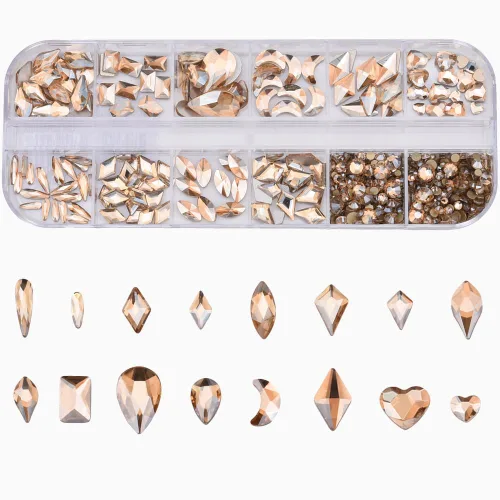 Miniatura 10 de Juego de 240 piezas de diamantes de imitación AB de cristal AB de 12 estilos populares con parte trasera plana, varios tamaños, para decoración