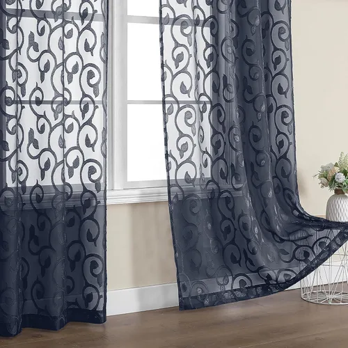 Miniatura 76 de OWENIE Furman - Juego de 2 paneles de cortinas traslúcidas negras de 24 pulgadas de largo, cortinas semitransparentes de jacquard ligeras y aireadas