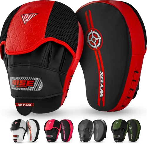 Miniatura 11 de WYOX Almohadillas de boxeo Manoplas de enfoque curvas, almohadillas de entrenamiento de gancho y jab, correa ajustable ventilada, MMA Muay Thai