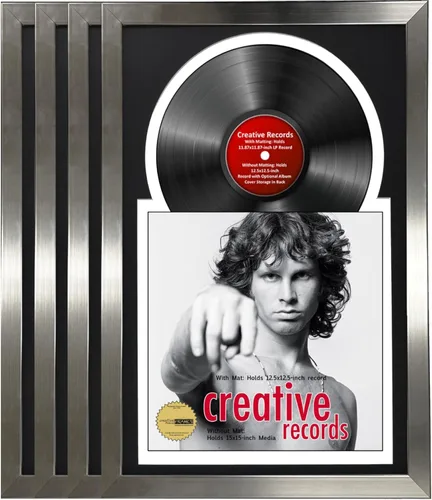 Miniatura 16 de Creative Picture Frames Marco para discos de Jukebox de 16 x 24 pulgadas con acabado de acero inoxidable de 12 pulgadas con doble paspartú blanco