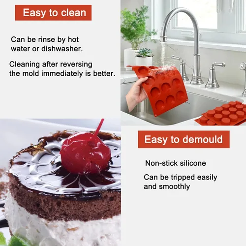 Miniatura 5 de FUGZAUD Paquete de 2 moldes cilíndricos de silicona, molde redondo de chocolate con caramelo de 15 cavidades, molde de silicona hecho a mano