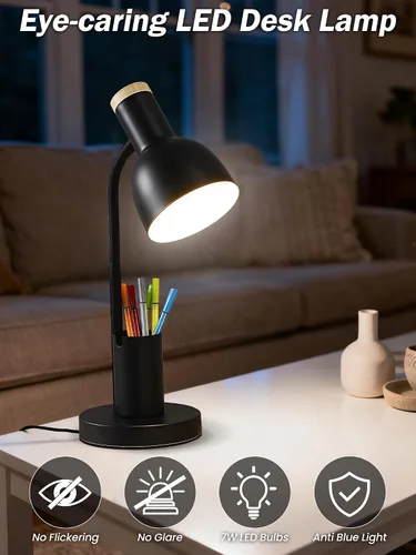 Miniatura 6 de Lámpara LED de escritorio para oficina en casa, lámpara de mesa con soporte para bolígrafo, 3 modos de color, luz de lectura, luz de escritorio