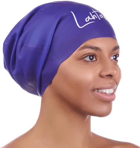 Miniatura 10 de Gorra de natación grande para cabello largo - Gorra de natación impermeable y duradera de silicona para trenzas, rastas, cabello ondulado, peinados