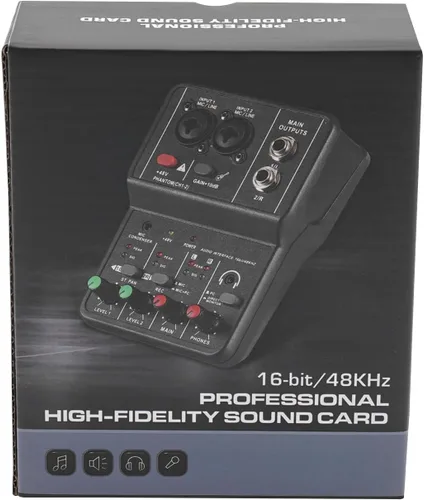 Miniatura 9 de Mezclador de audio de 2 canales, consola de mezcla, tablero de sonido, mezclador profesional USB, potencia de 48 V, alta precisión, resolución