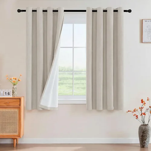 Miniatura 113 de Primitive - Cortinas opacas 100 % de lino texturizado natural para dormitorio, sala de estar, cortinas para ahorra energía, tela de arpillera