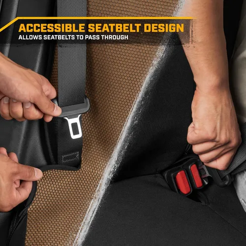 Miniatura 6 de Cat MeshFlex Funda de asiento trasero beige y negro para automóvil, diseño de lona duradera y malla, protector de banco dividido 60/40