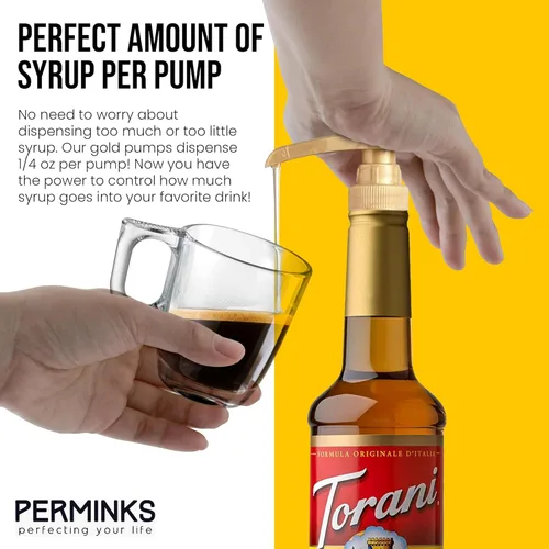 Miniatura 5 de Dispensador de bomba de jarabe de café de 6 piezas (color dorado) - Compatible con botellas de jarabe Torani, Davinci y Skinny