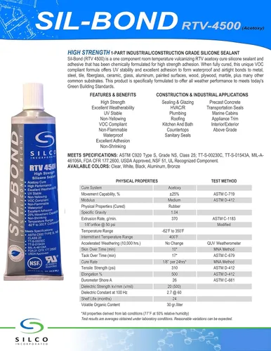 Miniatura 3 de Silicone RTV 4500 Sellador de silicona de alta resistencia seguro para contacto con alimentos, transparente (2.8 onzas líquidas), paquete de 2
