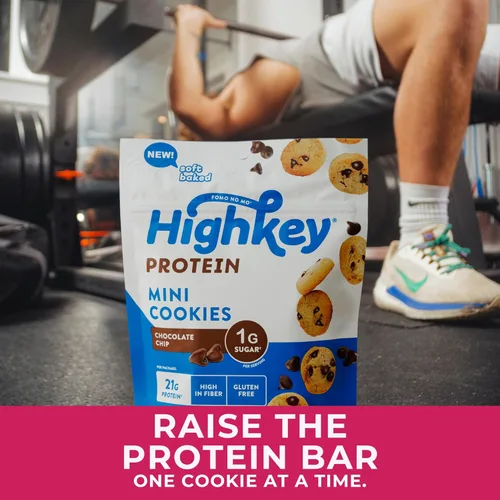 Miniatura 4 de HighKey Galletas con chispas de chocolate con proteínas, bajas en azúcar, alto en proteínas, paquete de 3, 2.25 onzas, galletas bajas