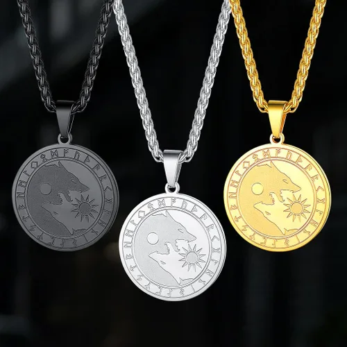 Miniatura 2 de FaithHeart Collar con colgante de lobo vikingo nórdico para hombres y mujeres, acero inoxidable, chapado en oro de 18 quilates, joyería con embalaje
