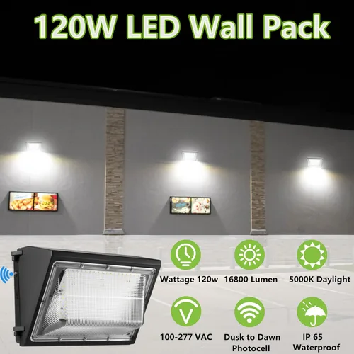 Miniatura 2 de Paquete de 2 lámparas LED de pared de 120 W del anochecer al amanecer, 15600LM 600-800W equivalente a HPS/HID, iluminación de seguridad al aire