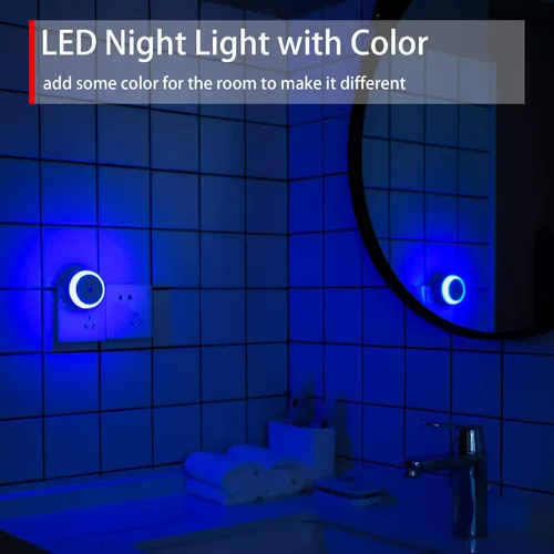 Miniatura 7 de Luz nocturna LED azul, enchufable, sensor inteligente del atardecer al amanecer, luz nocturna redonda pequeña, ahorro de energía, luz nocturna