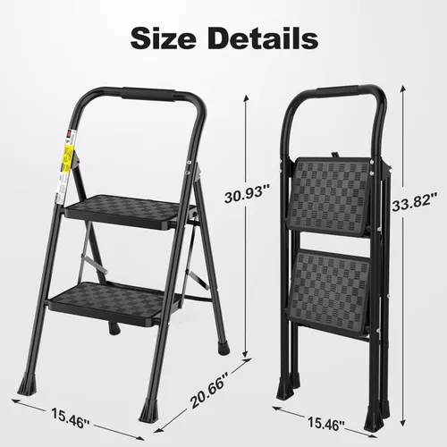 Miniatura 7 de HBTower Escalera de 2 escalones, taburete para adultos, escalera de 2 escalones plegable con diseño ergonómico de pedal ancho
