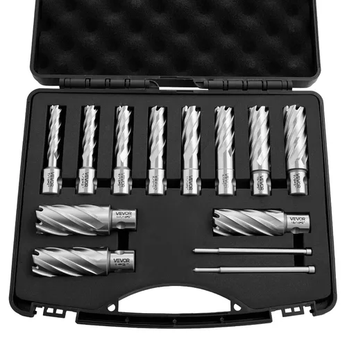 VEVOR Juego de cortador anular, 13 piezas universal de vástago Mag Kit de brocas de 2 pulgadas de profundidad, 7/16" a 1-1/16" de diámetro de corte,