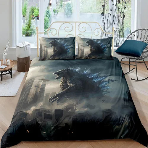 Miniatura 27 de Juego de funda de edredón de tamaño individual, funda de edredón de dinosaurio para hombres, juego de ropa de cama 3D para niños y niños, microfibra