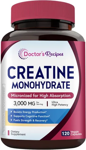 Doctor's Recipes Monohidrato de creatina 3000 mg por porción, cápsulas de creatina micronizada para mujeres y hombres, para fuerza, energía,