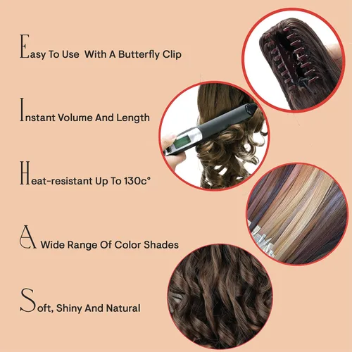 Miniatura 5 de PRETTYSHOP 16 o 20 pulgadas clip para el pelo en extensión cola de caballo 2 en 1 rizada resistente al calor